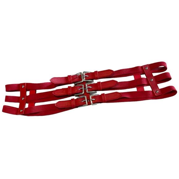 Red Three Banded Six Buckle Elastic Belt - Picture 1 of 6